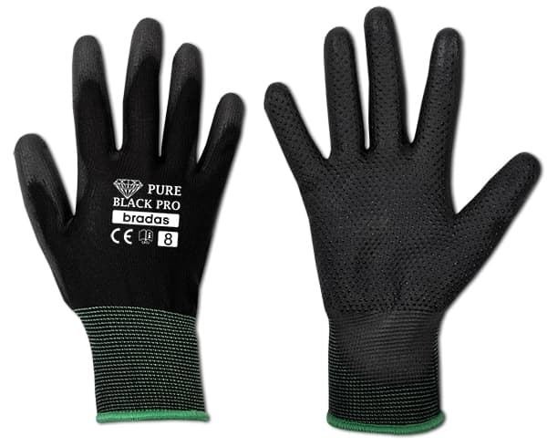 Set med 24 produkter. Handskar PURE BALCK PRO PU, storlek 10