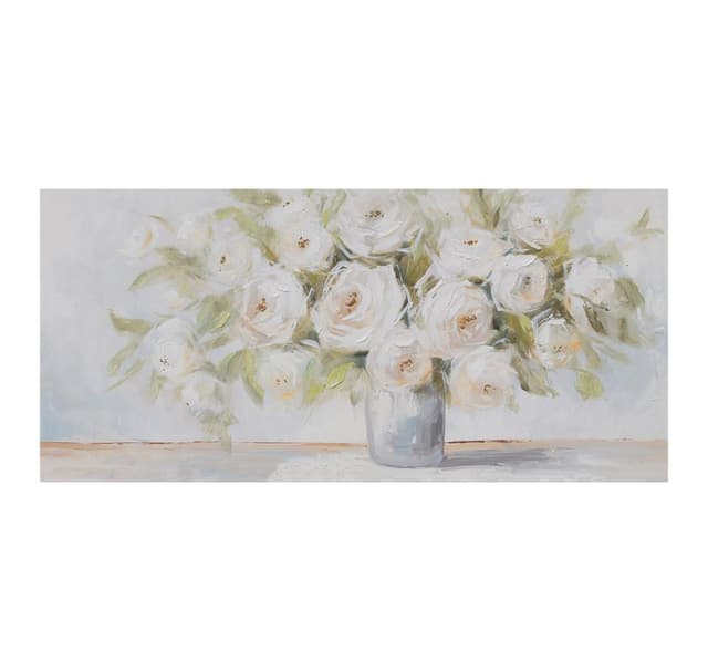 Oljemålning 70x150cm, blommor och vas