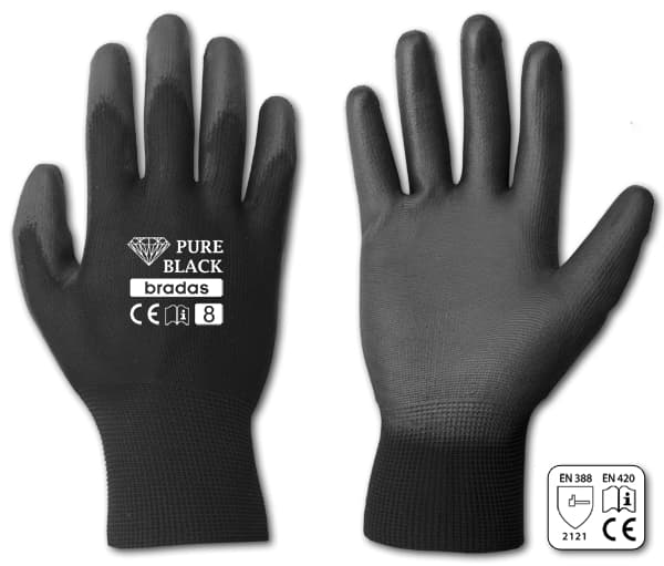 Set med 36 produkter. Handskar PURE BLACK PU, storlek 7