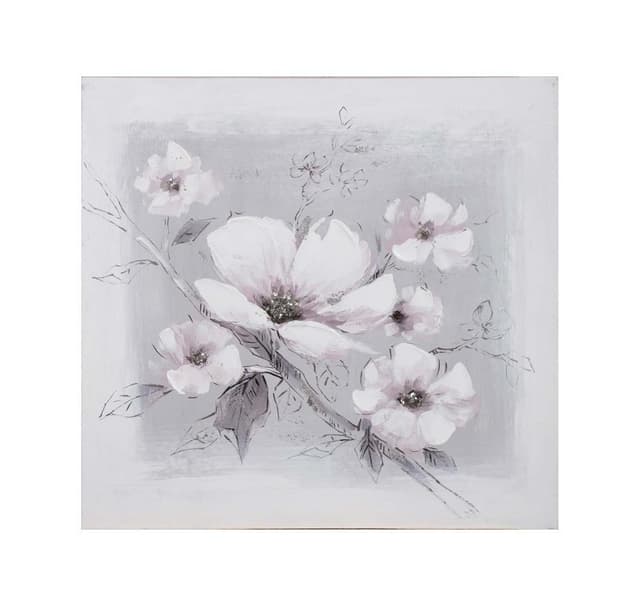 Oljemaleri 60x60cm, hvite blomster
