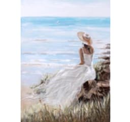 Oljemålning 90x120cm, dam på stranden