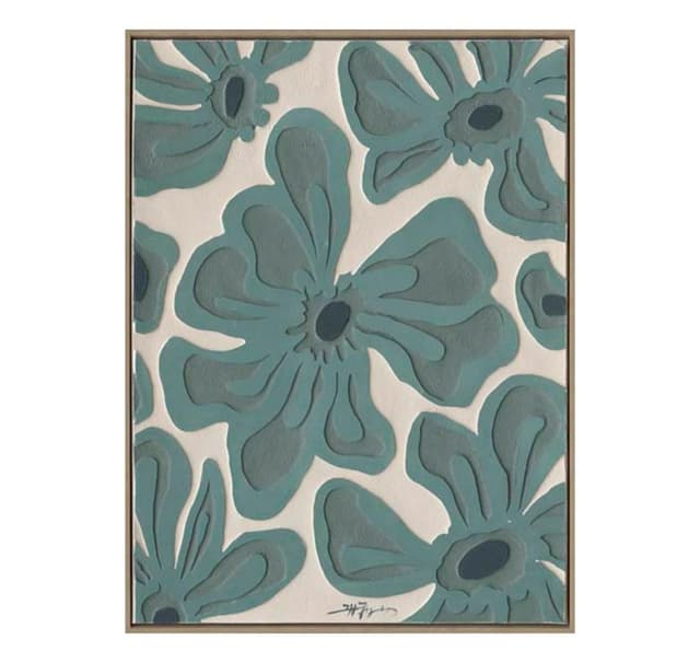 Målning med ram 60x80cm, gröna blommor