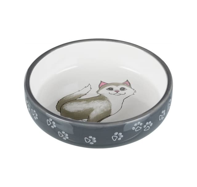 Kattskål för kortnosig ras, keramik, 0,3 l/ø 15 cm, grå/vit, Trixie