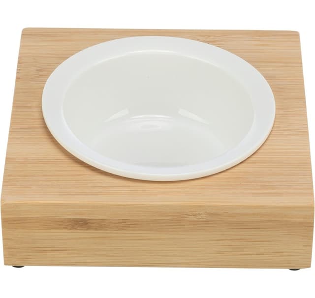 Skål med hållare, keramik/bambu, 0,25 l/ø 12 cm/15 × 5 × 15 cm, vit/ecru