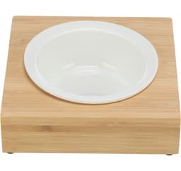 Skål med holder, keramikk/bambus, 0,25 l/ø 12 cm/15 × 5 × 15 cm, hvit/ecru