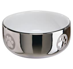 Kattskål, keramik, 0,3 l/ø 11 cm, silver/vit
