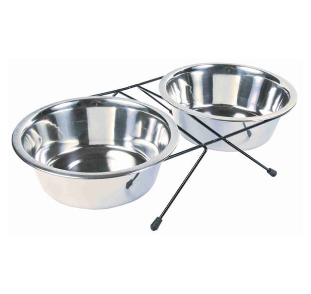 Set stålskålar med upphöjd botten äter på fötter, 2 × 1,8 l/ø 20 cm, Trixie