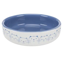 Katteskål til kortnæsede racer, keramik, 0,3 l/ø 15 cm, lyseblå/hvid
