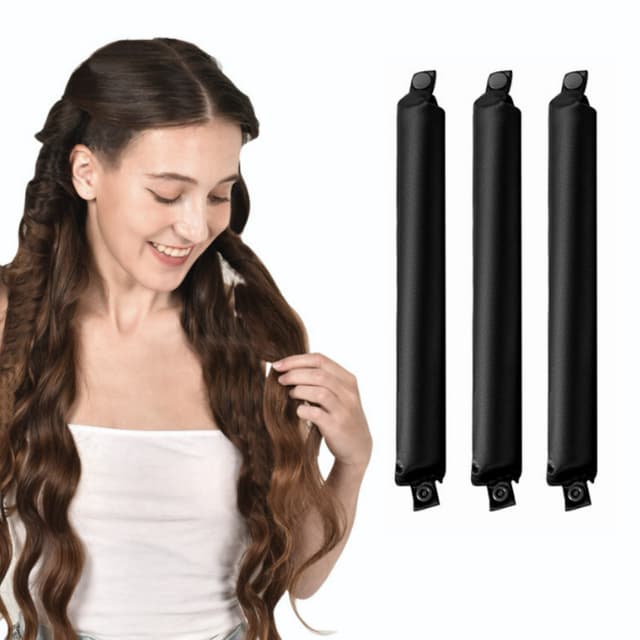 3-delt hårkrøller Heatless Curling Rod pannebånd Sort