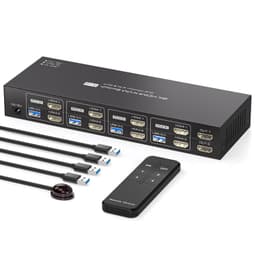 NÖRDIC KVM 4x2 HDMI Switch 4PC til Dobbelt Skjerm HDMI 8K60Hz med 1x3.5mm og 4xUSB-A