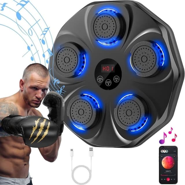 Smart Bluetooth Boxningsmaskin med LED-ljus & Musik – Väggmonterat Interaktivt Träningsmål för Vuxna