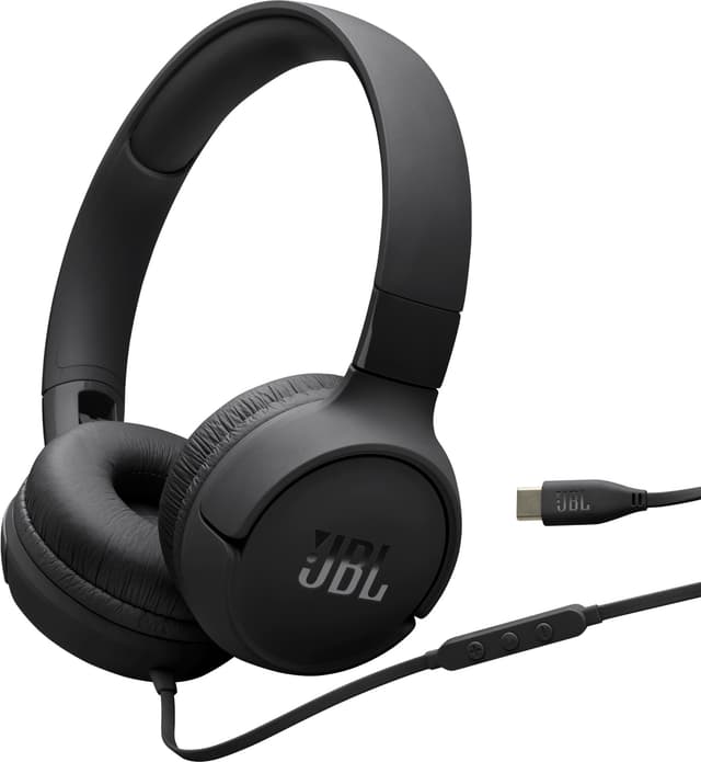 JBL Tune 520 USB-C trådbundna on-ear-hörlurar (svarta)