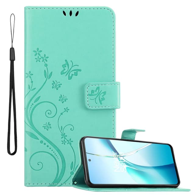 OnePlus Nord CE4 Lite lommebokdeksel Blomster (Turkis)
