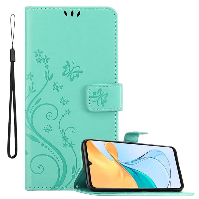 ZTE Blade V50 Vita Plånboksfodral Skal Blommor (Turkos)
