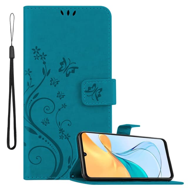 ZTE Blade V50 Vita Plånboksfodral Skal Blommor (Blå)