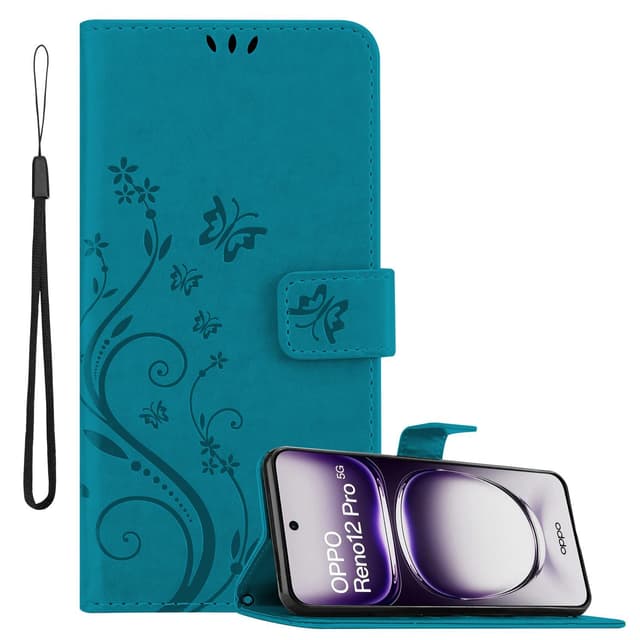 Oppo Reno 12 Pro Pungetui Cover Blomster (Blå)