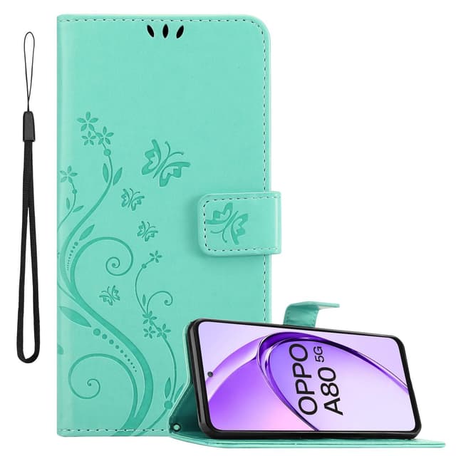 Oppo A80 Plånboksfodral Skal Blommor (Turkos)