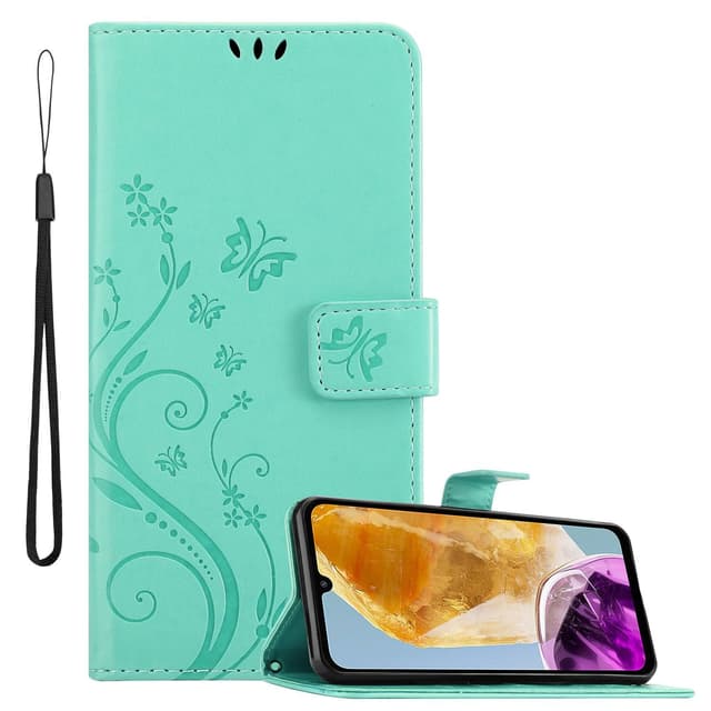 Samsung Galaxy M15 lommebokdeksel Blomster (Turkis)