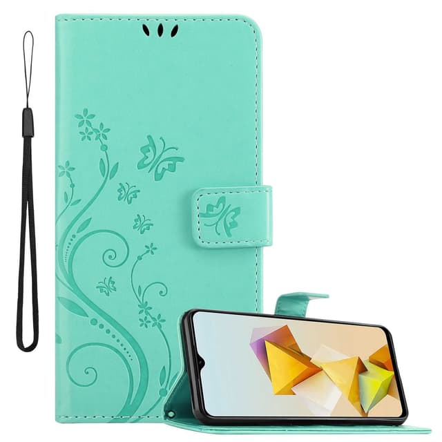 ZTE Blade A73 5G lommebokdeksel Blomster (Turkis)
