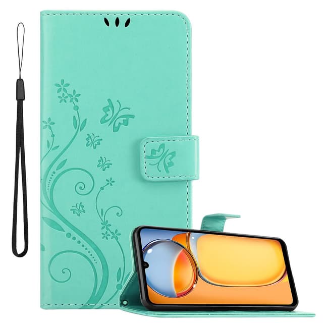 Xiaomi Redmi 13C Pungetui Cover Blomster (Turkis)