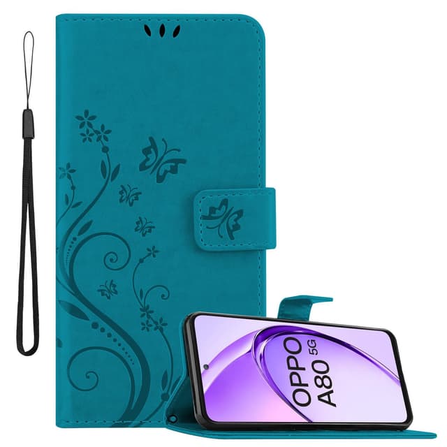 Oppo A80 lommebokdeksel Blomster (Blå)