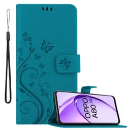 Oppo A80 Pungetui Cover Blomster (Blå)