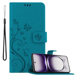 Oppo Reno 12 Suojakuori Lompakkokotelo Kukka (Sininen)