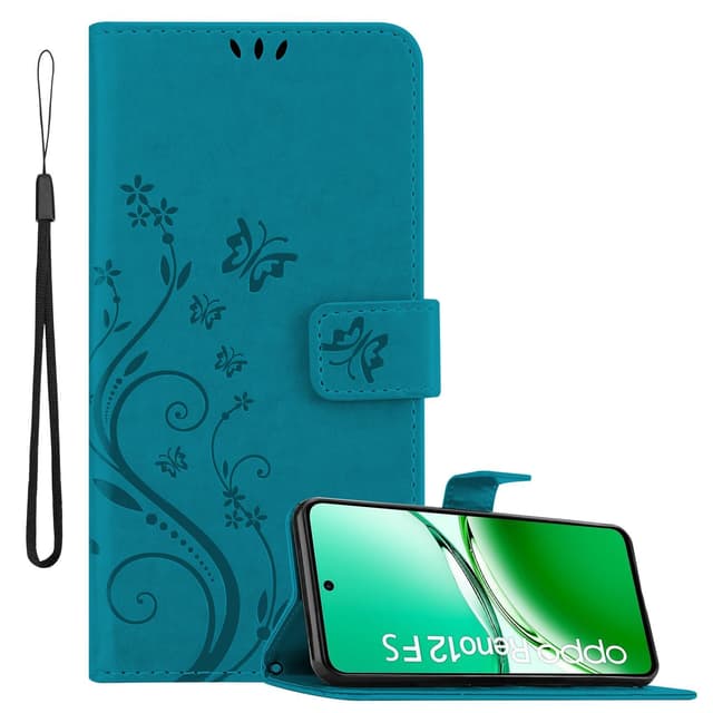 Oppo Reno 12 FS Plånboksfodral Skal Blommor (Blå)