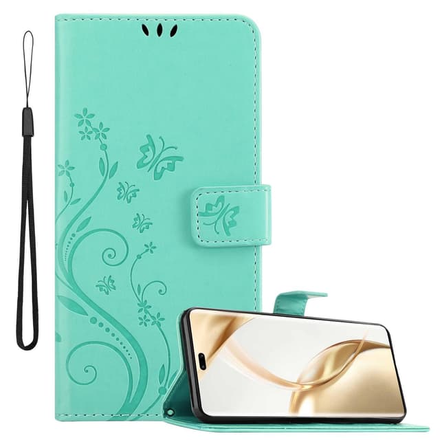Honor 200 Pro Pungetui Cover Blomster (Turkis)