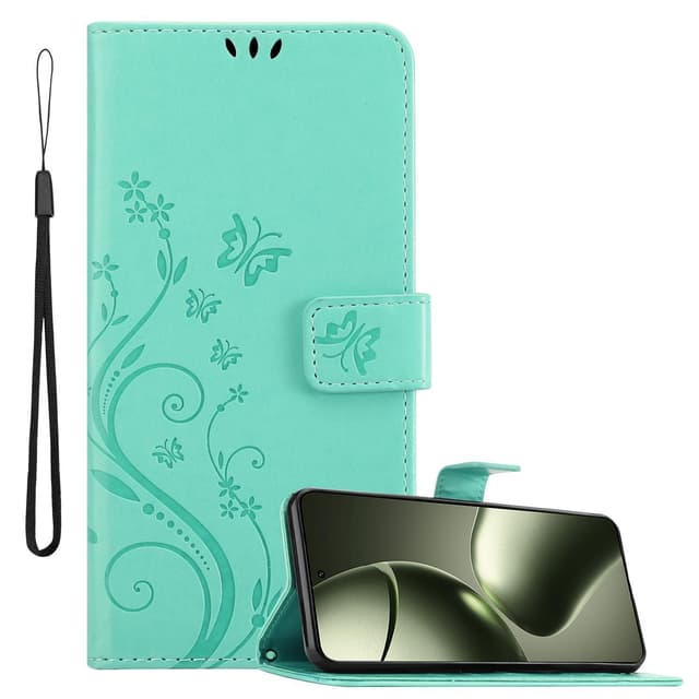 Xiaomi 14T Pungetui Cover Blomster (Turkis)
