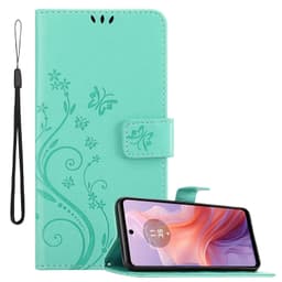 Motorola Moto E14 Pungetui Cover Blomster (Turkis)