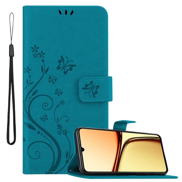 Realme C61 / C63 Pungetui Cover Blomster (Blå)