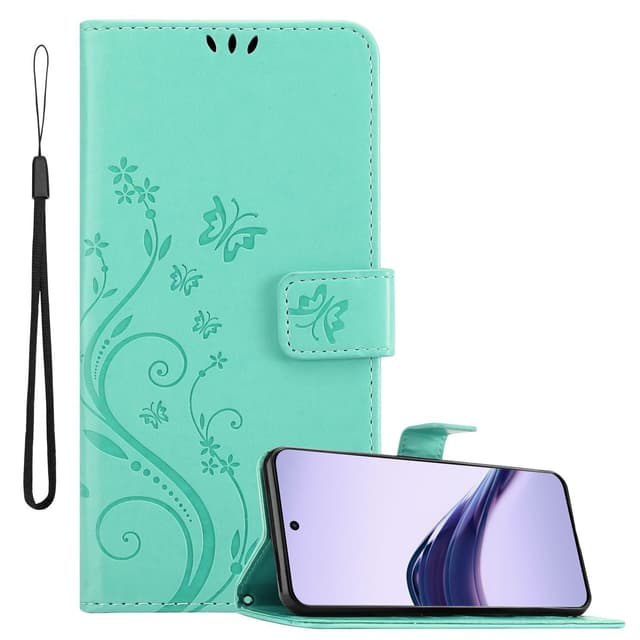 Realme 13 Pro 5G lommebokdeksel Blomster (Turkis)