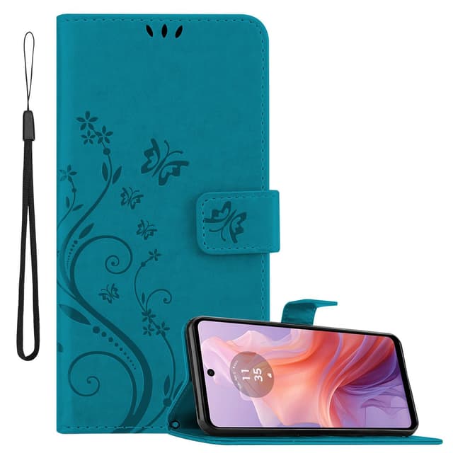 Motorola Moto E14 Plånboksfodral Skal Blommor (Blå)