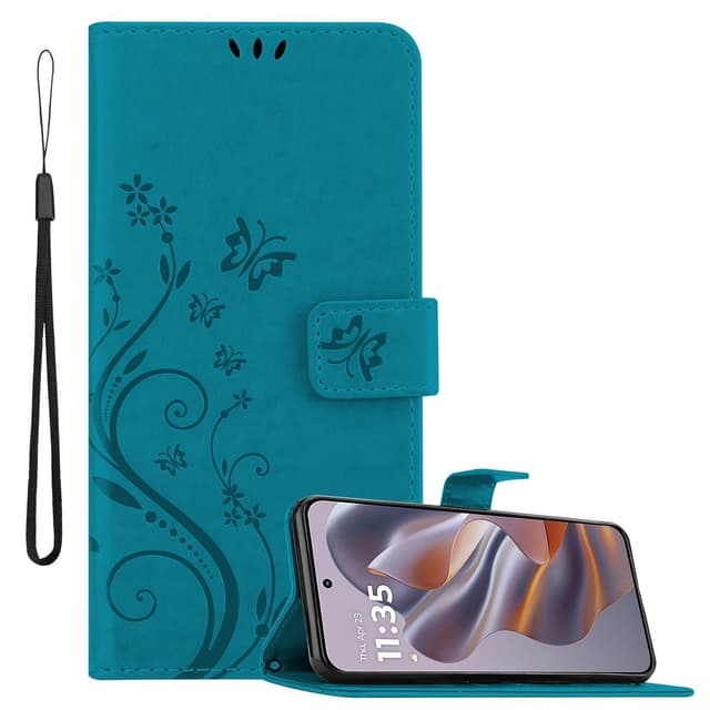 Motorola Moto Edge 50 Neo Pungetui Cover Blomster (Blå)