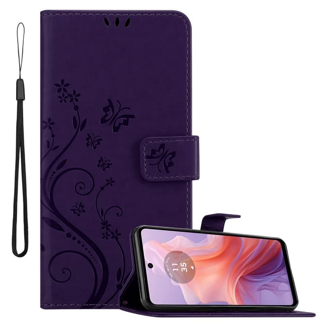 Motorola Moto E14 Pungetui Cover Blomster (Lilla)