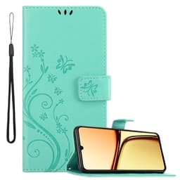 Realme C61 / C63 Pungetui Cover Blomster (Turkis)