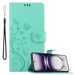 Oppo Reno 12 lommebokdeksel Blomster (Turkis)