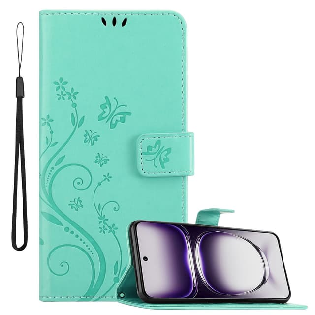 Oppo Reno 12 Pungetui Cover Blomster (Turkis)