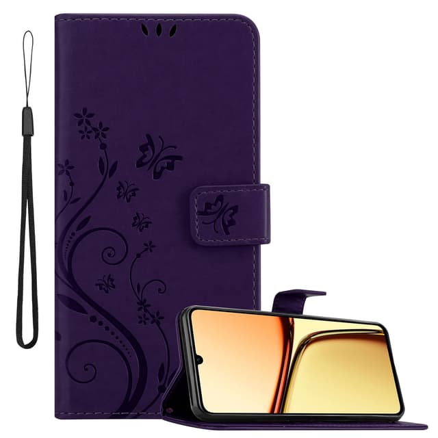 Realme C61 / C63 Pungetui Cover Blomster (Lilla)
