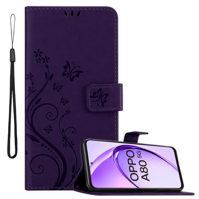 Oppo A80 Plånboksfodral Skal Blommor (Violett)