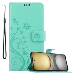 Realme C75 Suojakuori Lompakkokotelo Kukka (Turkoosi)