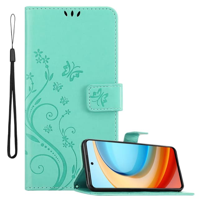 ZTE Blade A75 5G lommebokdeksel Blomster (Turkis)