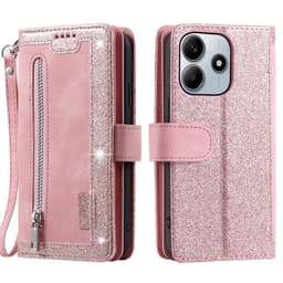 Til Xiaomi Redmi Note 14 4G Deksel med glidelås og 9 kortspor - RoseGold