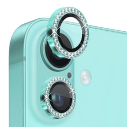 NORTHJO Kameralinsskydd med Strass för iPhone 16 / 16 Plus, Härdat Glas - Cyan