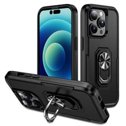 iPhone 14 Pro Hybrid Deksel Med Fingerring & Metallplate - Svart