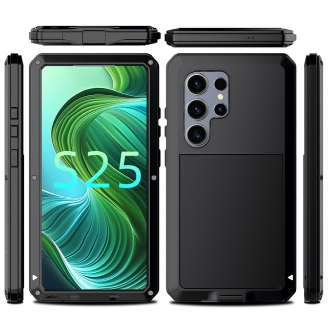 Samsung Galaxy S25 Ultra Heavy Duty Silikon + Metall Fodral Skal + Härdat Glas