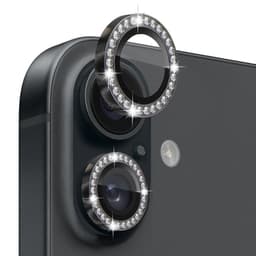 NORTHJO Kameralinsskydd med Strass för iPhone 16 / 16 Plus, Härdat Glas - Svart