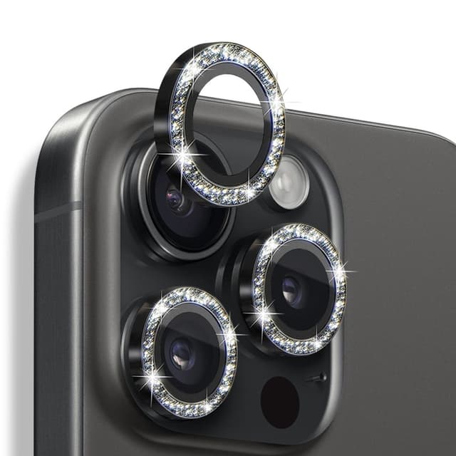 NORTHJO Kameran Linssinsuoja Glitterillä iPhone 16 Pro / 16 Pro Max, Karkaistu Lasi ja Metalli