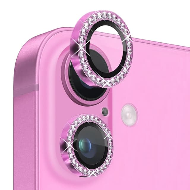 NORTHJO Kameralinsskydd med Strass för iPhone 16 / 16 Plus, Härdat Glas - Rose